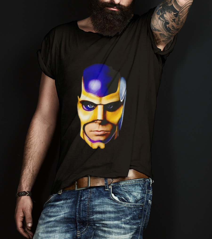 Realistic Painted Purple Gold Superhero Mask Face Close Up T-Shirt