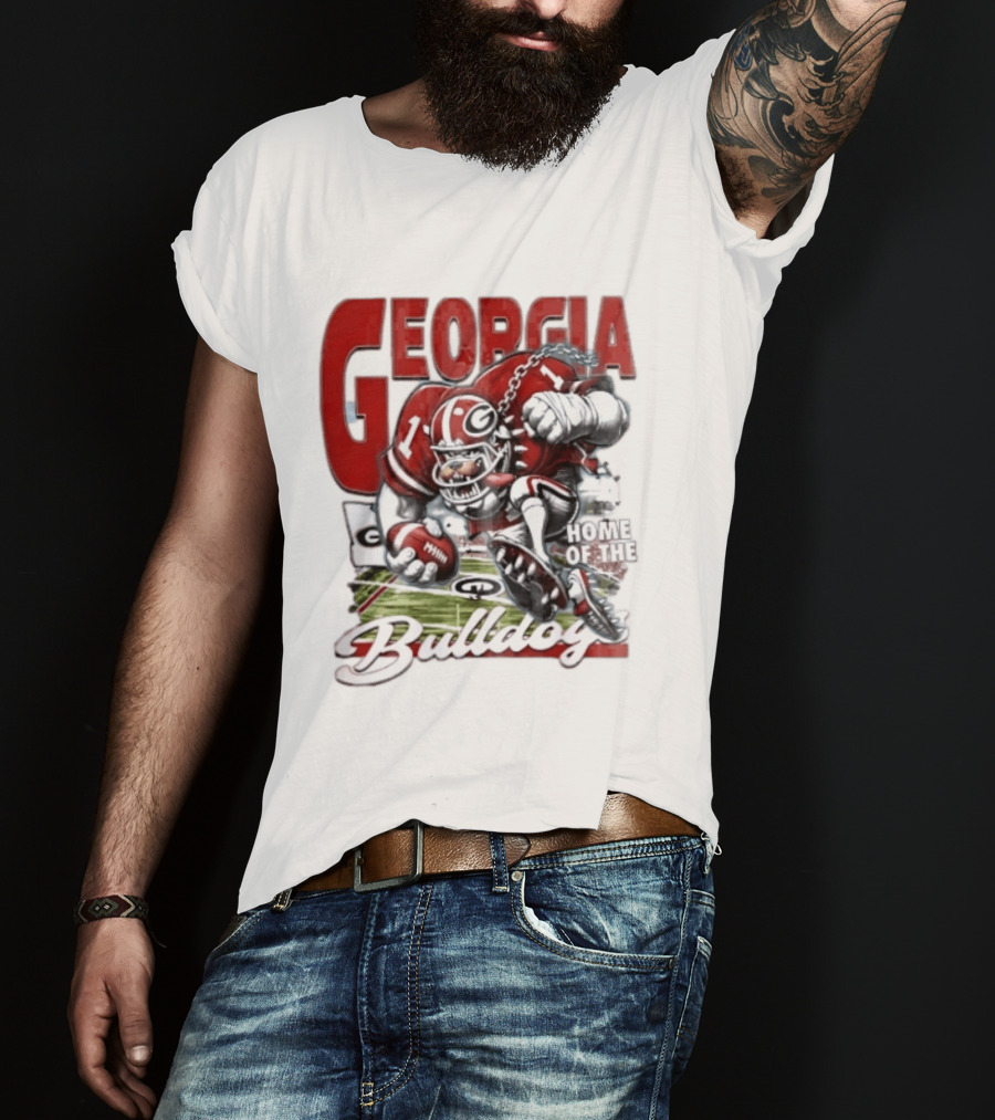 Georgia Bulldogs Football Cartoon Running Home Of The Bulldogs T-Shirt