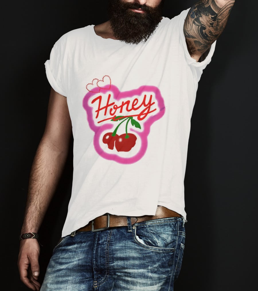 Honey Cherry Fruit Hearts Pink Neon T-Shirt