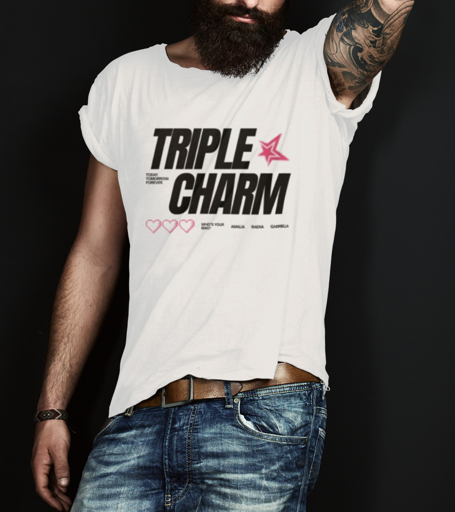Triple Charm White Hearts Pink Star T-Shirt