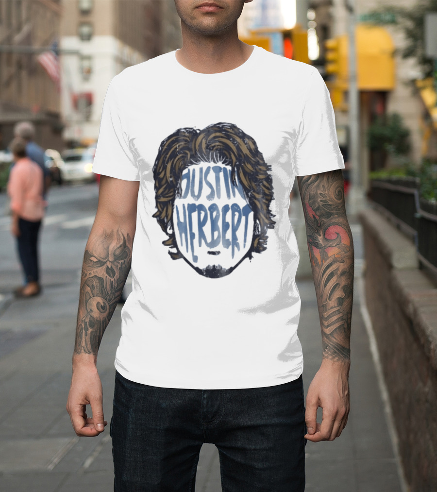Justin Herbert Distressed Long Hair Beard Head T-Shirt