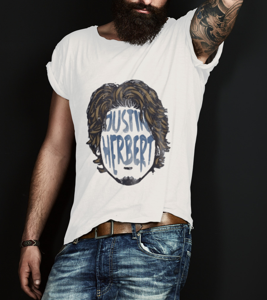 Justin Herbert Distressed Long Hair Beard Head T-Shirt