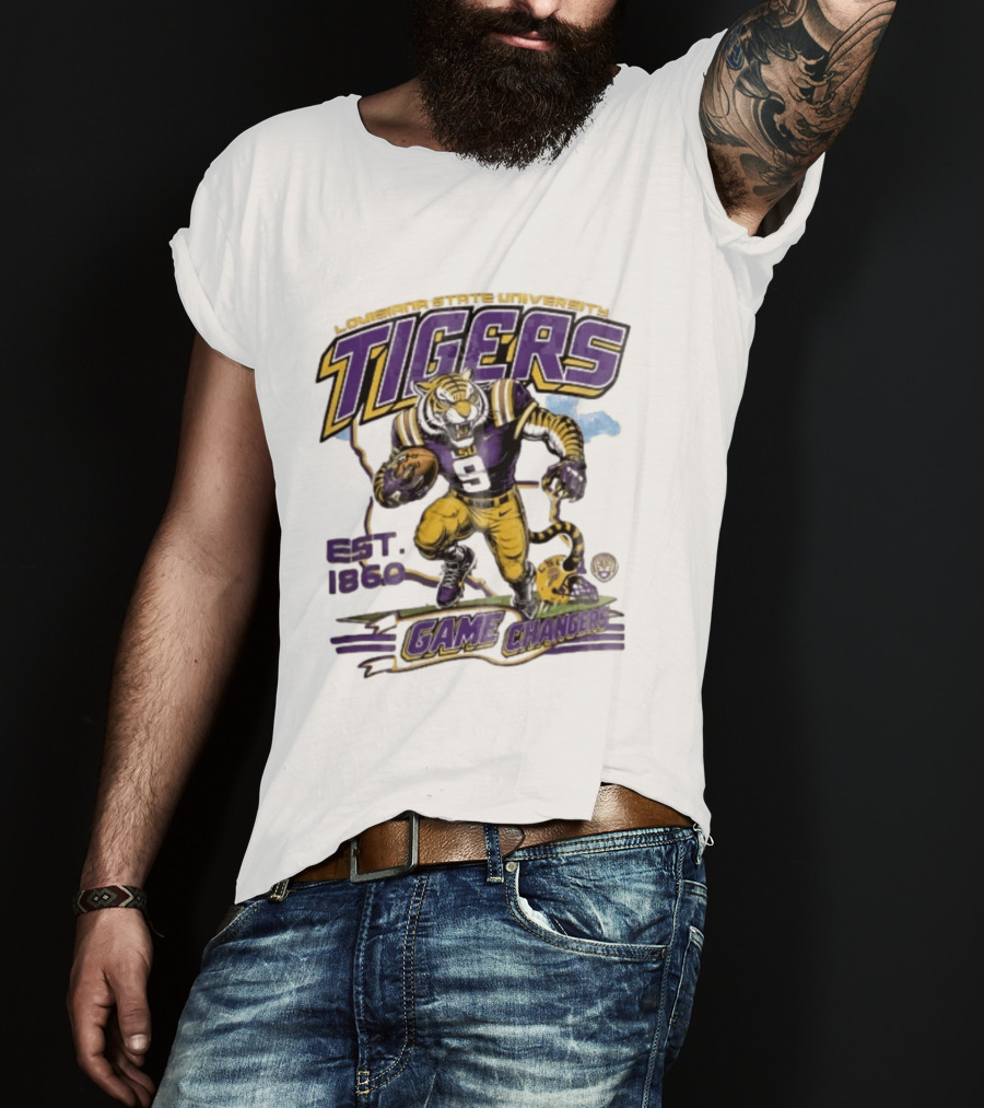 Louisiana State University Tigers Game Changers Est 1860 Football Running Map T-Shirt