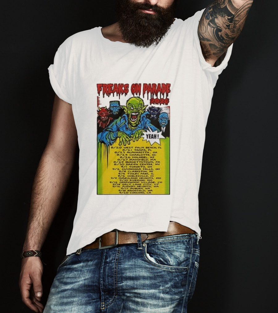 Freaks On Parade Tour 2023 Rob Zombie Dates West Palm Beach Tampa Atlanta Concord T-Shirt