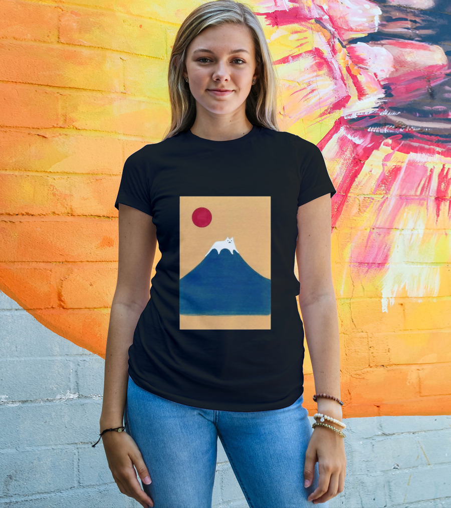 Meow Fuji Cat With Red Sun Illustration Japan T-Shirt