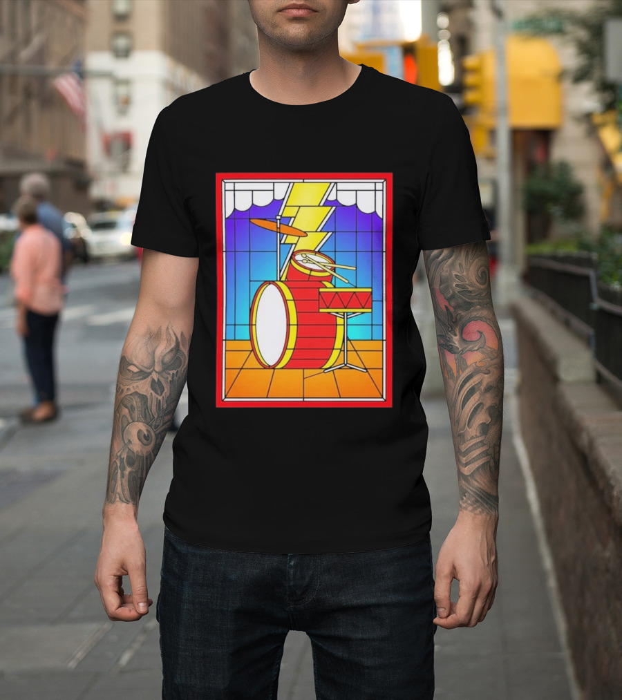 Stained Glass Drum Kit With Lightning Bolt T-Shirt