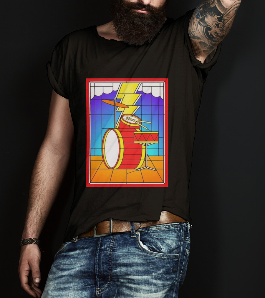 Stained Glass Drum Kit With Lightning Bolt T-Shirt
