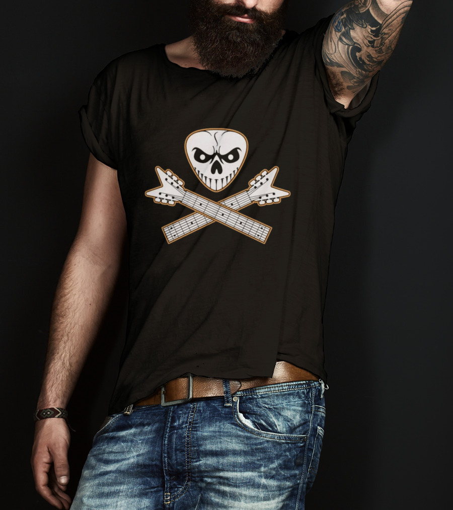 Guitar Pick Skull Crossed Guitars Rock Metal Music T-Shirt