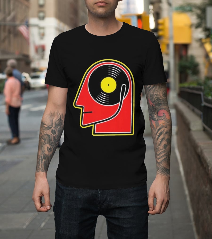 Vinyl Album Head With Record Disc Ear Retro Music T-Shirt