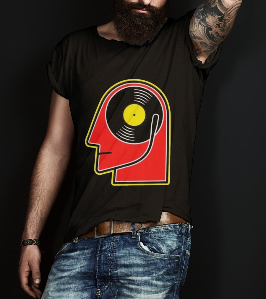 Vinyl Album Head With Record Disc Ear Retro Music T-Shirt