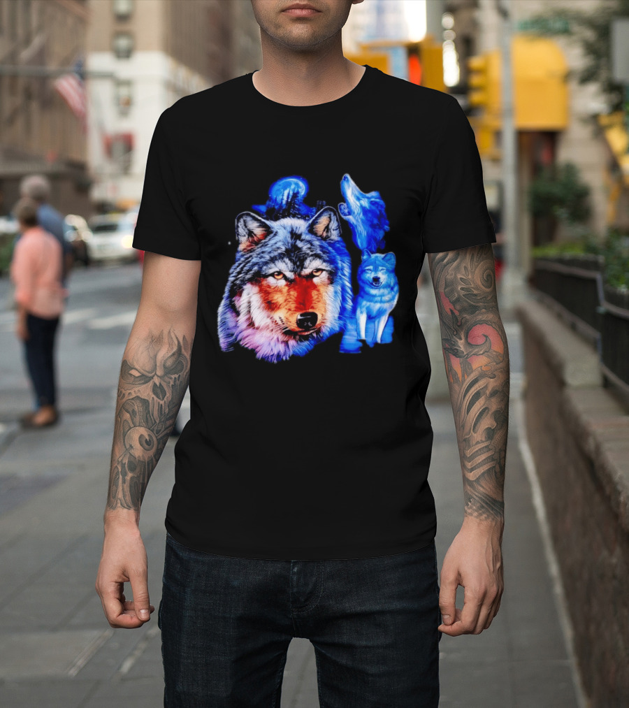 Wild Wolf Pack Moon Night Scene Nature Wildlife Wolves Howling T-Shirt