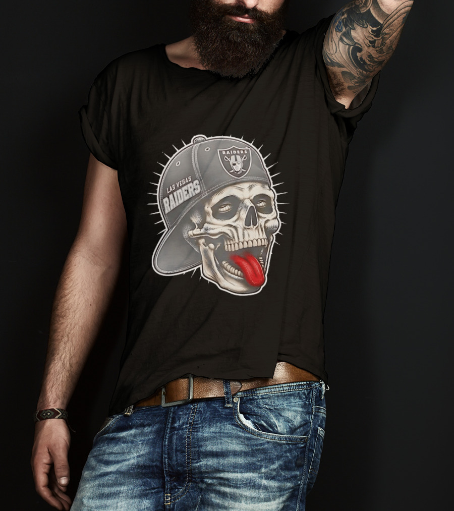Las Vegas Raiders Skull Tongue Out Cap Raider Nation Football T-Shirt
