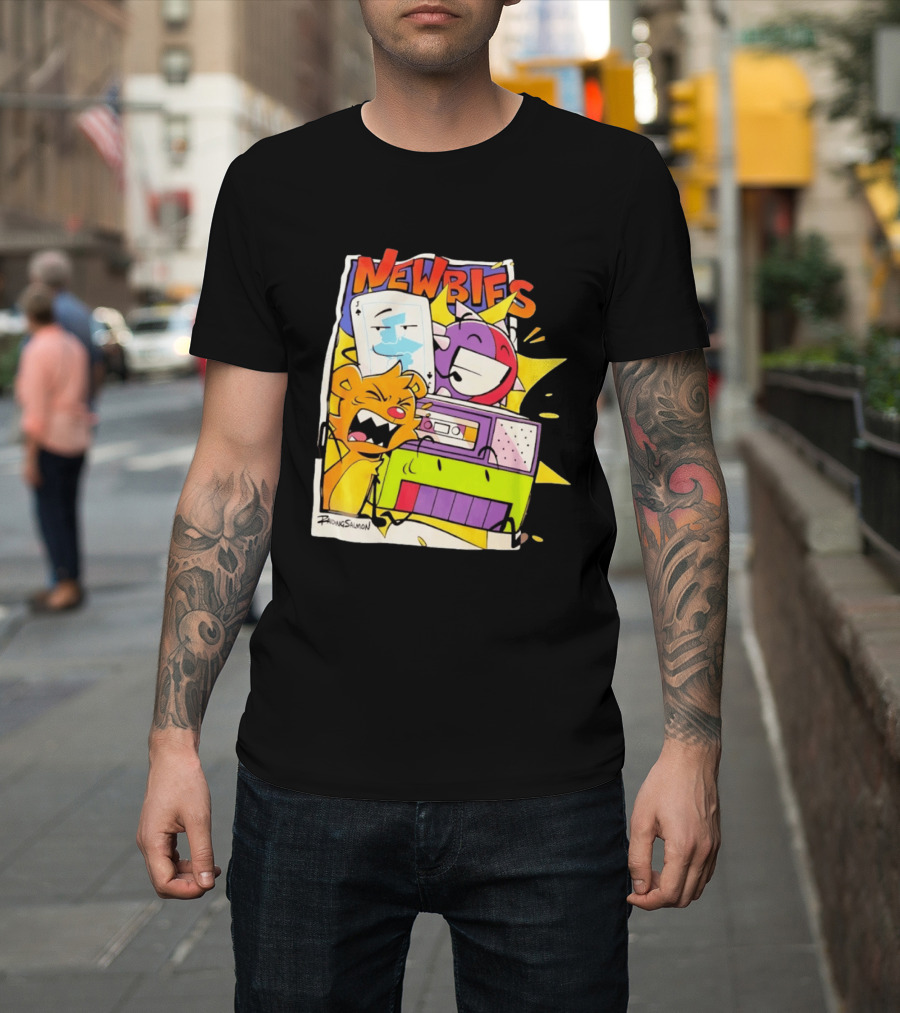 Newbies RaidingSalmon Cartoon Boombox And Cards Explosion T-Shirt