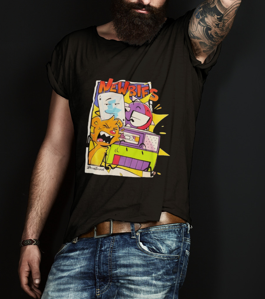 Newbies RaidingSalmon Cartoon Boombox And Cards Explosion T-Shirt