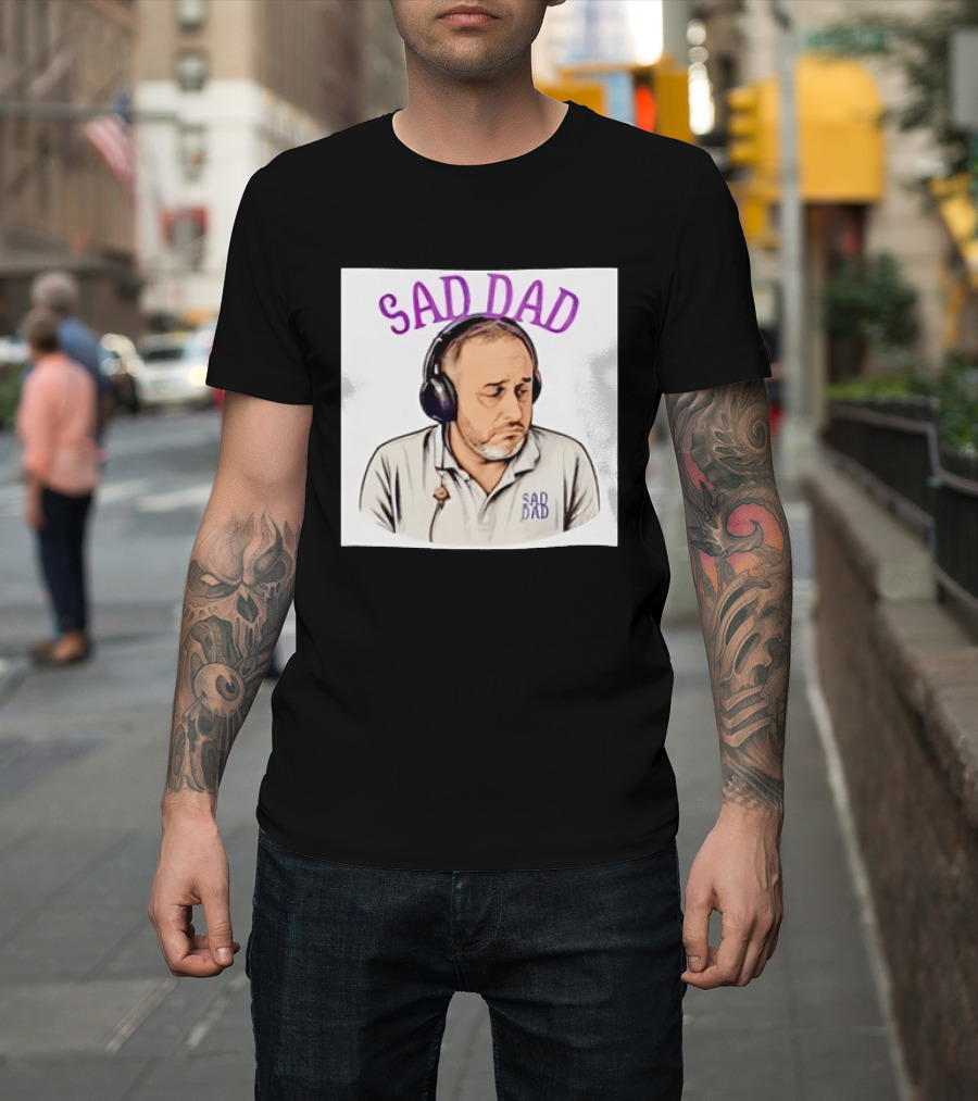Sad Dad Headphones Fatherhood Parenting Mood T-Shirt