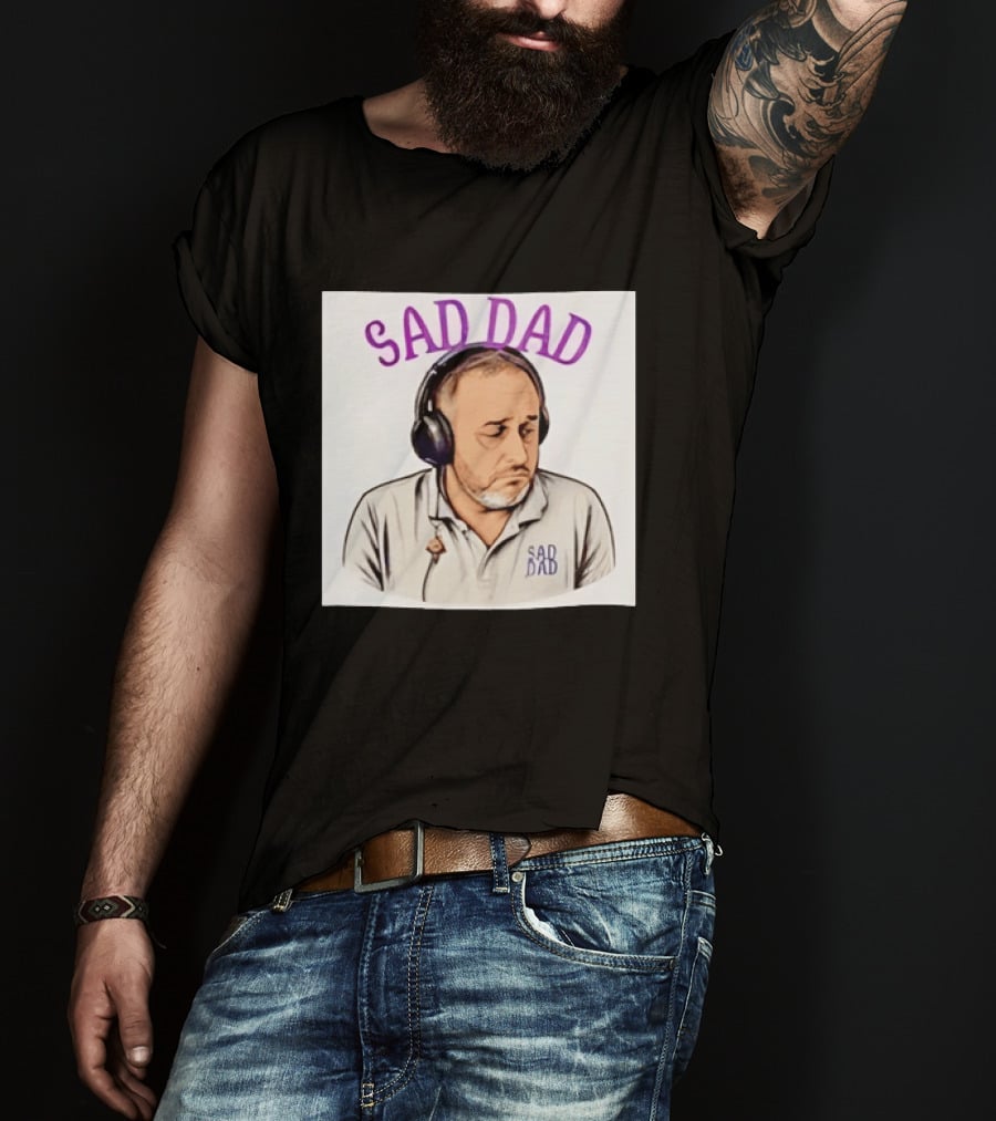 Sad Dad Headphones Fatherhood Parenting Mood T-Shirt