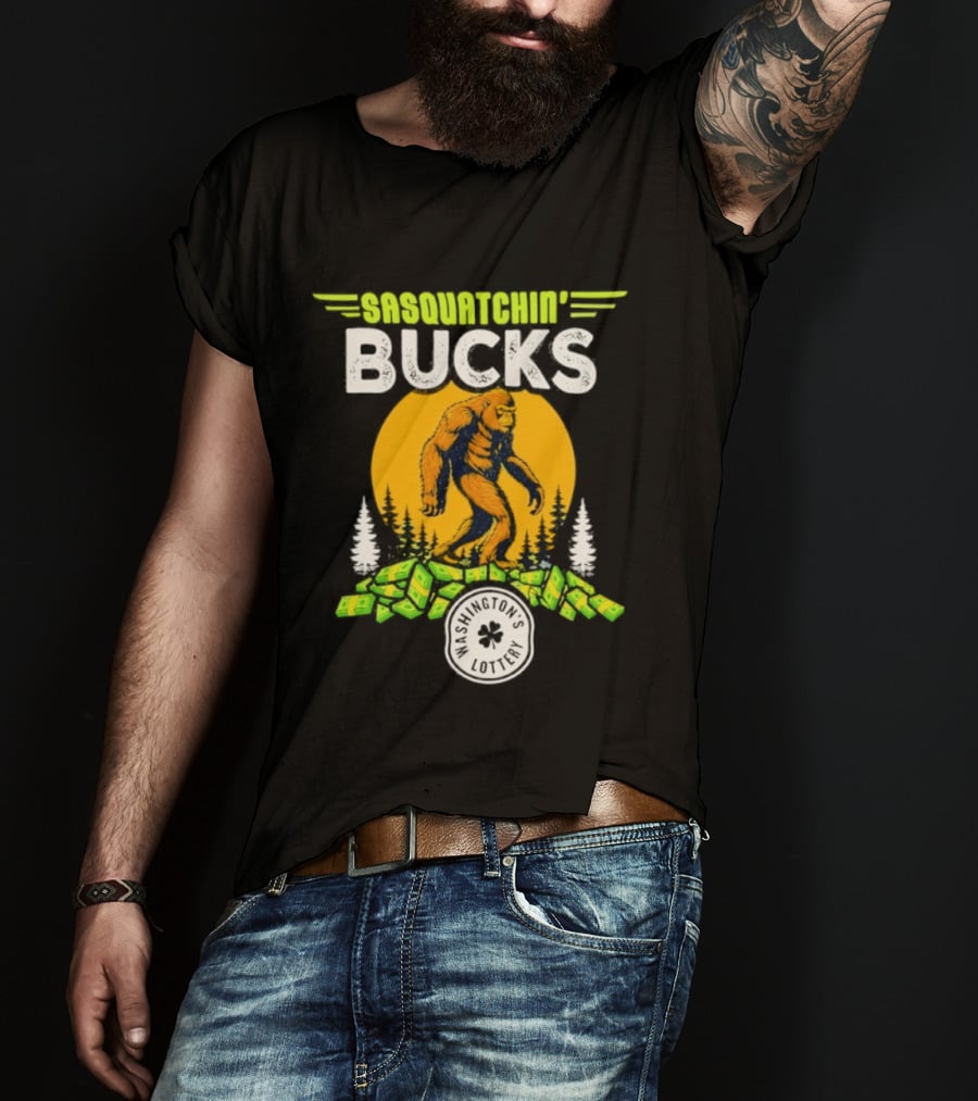 Sasquatchin' Bucks Bigfoot Money Walk And Trees T-Shirt