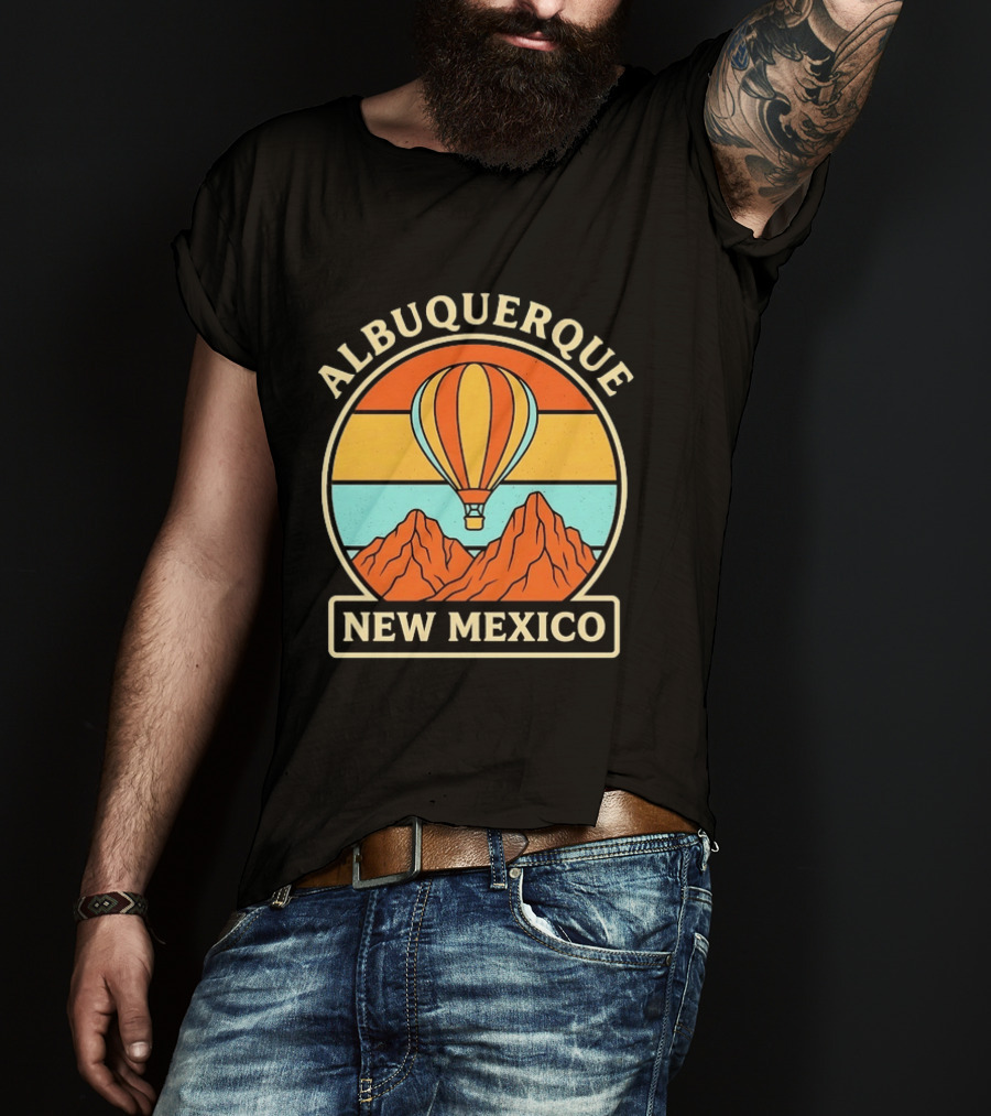 Albuquerque New Mexico Hot Air Balloon Over Mountains T-Shirt