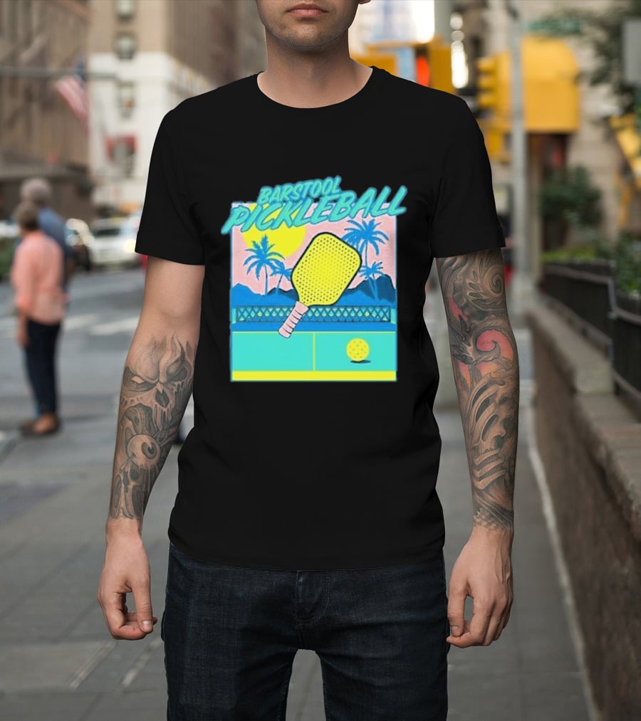 Barstool Pickleball Tropical Retro Paddle And Palm Trees T-Shirt