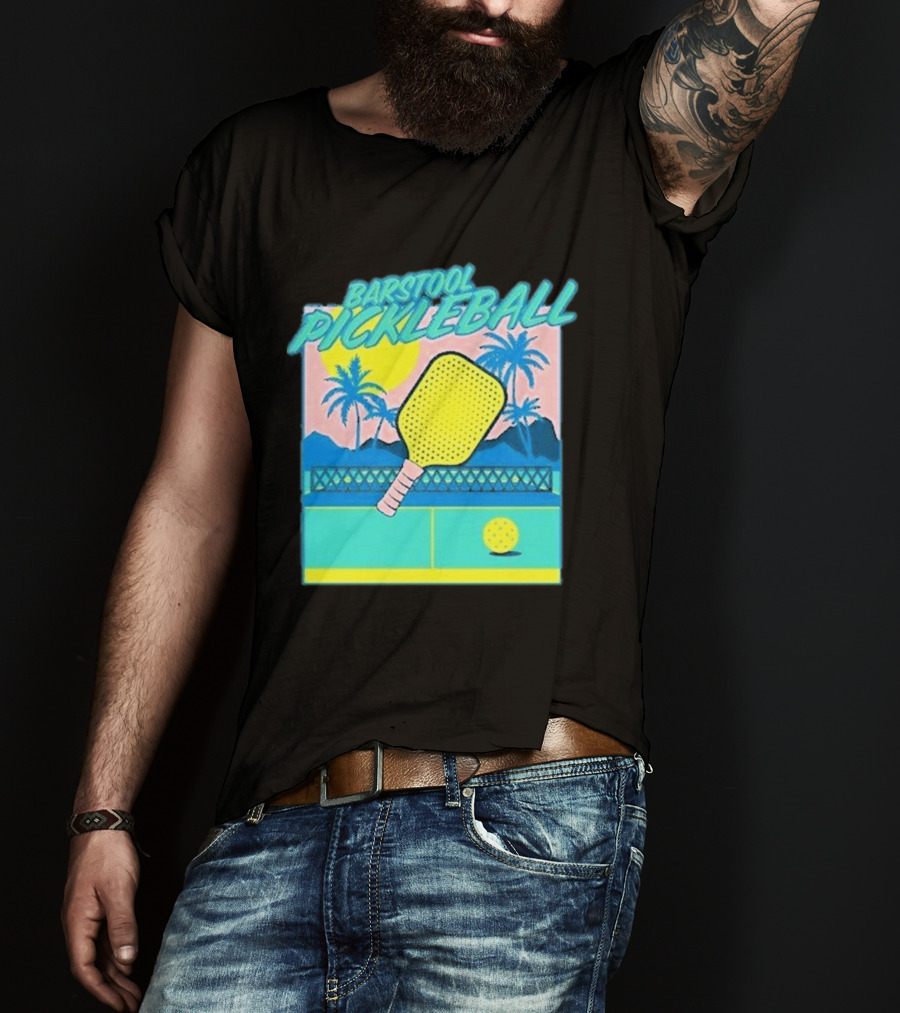 Barstool Pickleball Tropical Retro Paddle And Palm Trees T-Shirt