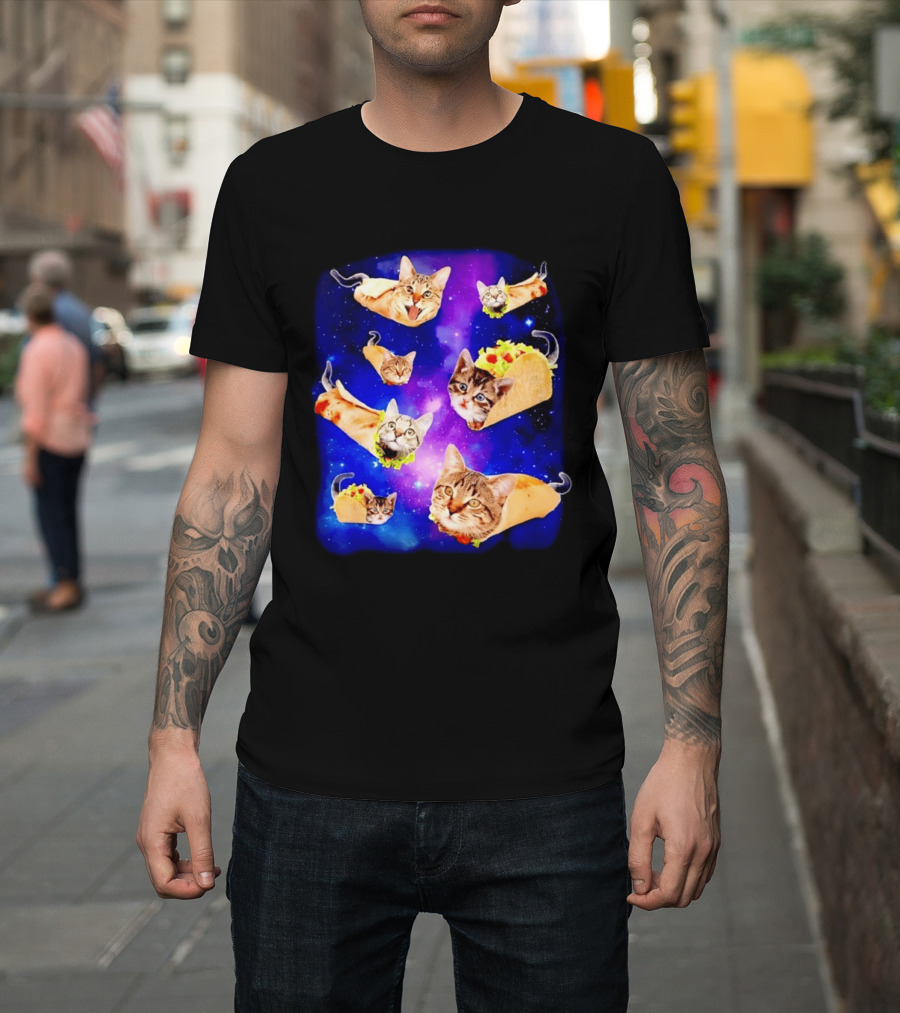 Cats In Space With Tacos And Burritos Taco Cat Cosmic Adventure T-Shirt
