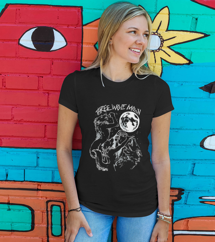 Three Wolf Moon Singing Wolves Howling Meme Moon Phases T-Shirt