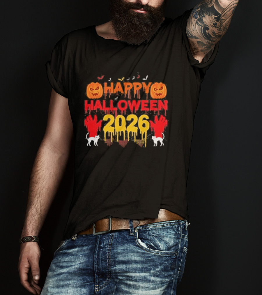 Happy Halloween 2026 Spooky Pumpkin Ghosts And Cats T-Shirt