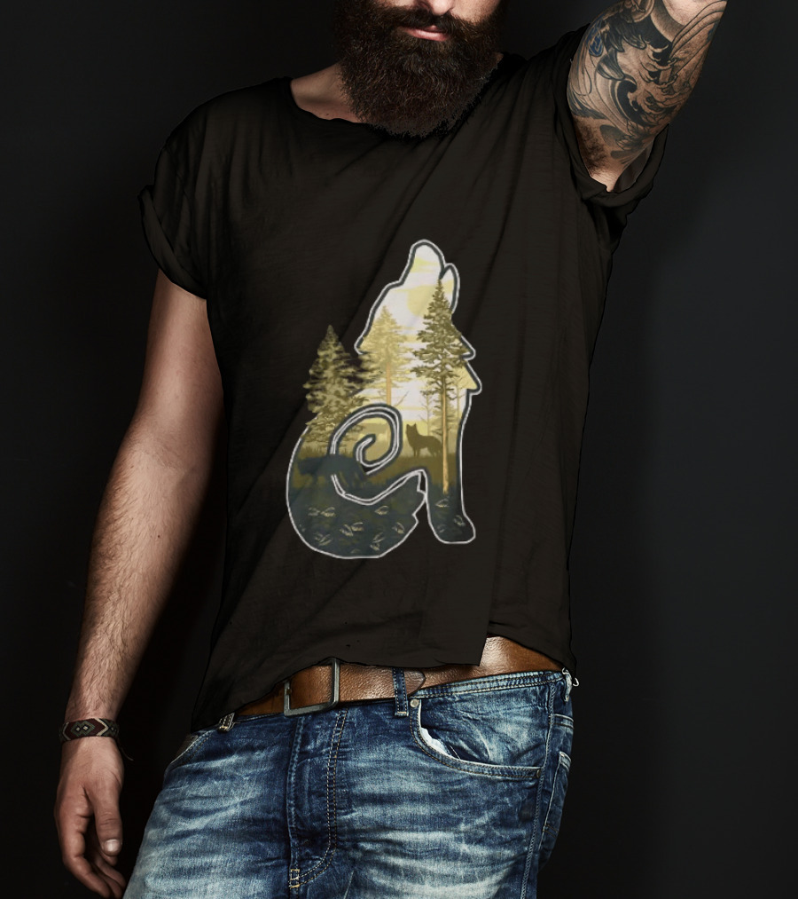 Wolf Howling Forest Scene Fahlo Nature Wildlife T-Shirt
