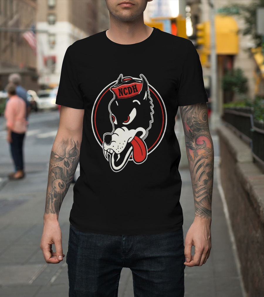 NCDH Wolf Cartoon Red Circle T-Shirt