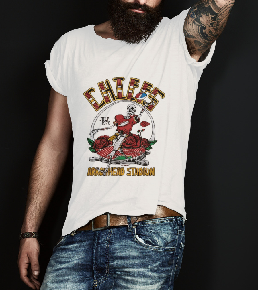 Kansas City Chiefs July 1 1978 Arrowhead Stadium Grateful Dead Skeleton Roses T-Shirt