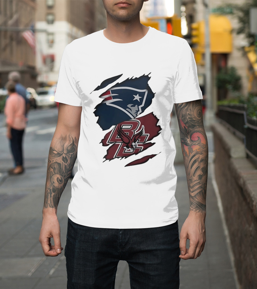 New England Patriots Boston College Eagles Ripped Collaboration T-Shirt