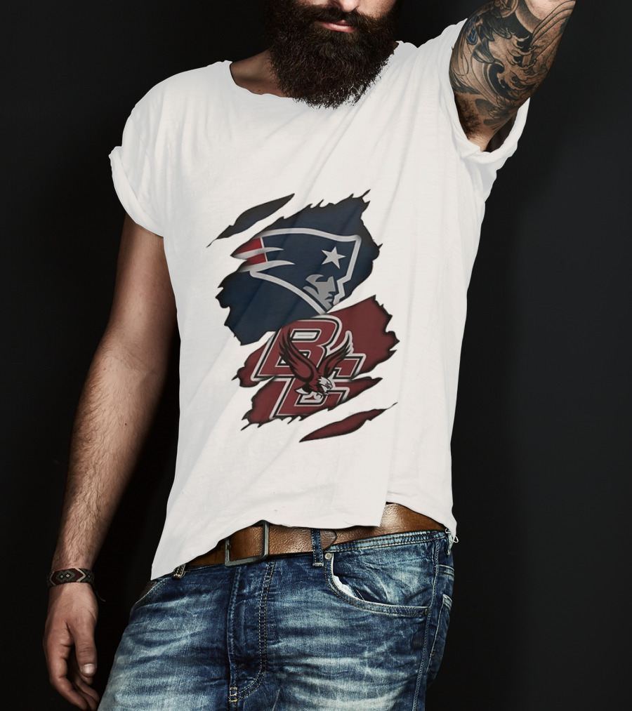 New England Patriots Boston College Eagles Ripped Collaboration T-Shirt