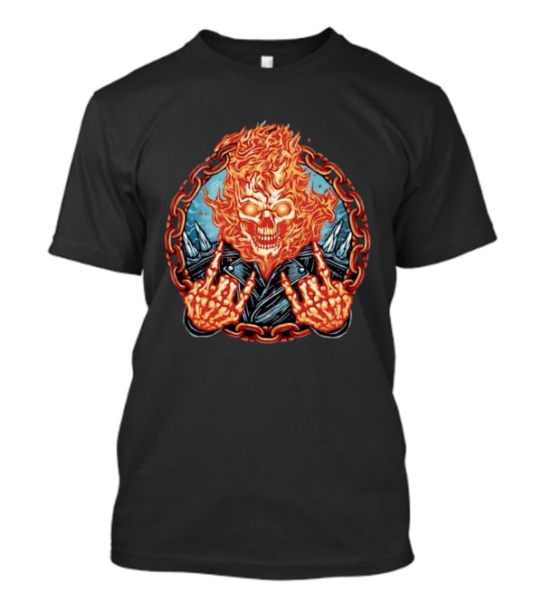 Ghost Rider Flaming Skull Heavy Metal Fiery Chain Rock And Roll T-Shirt