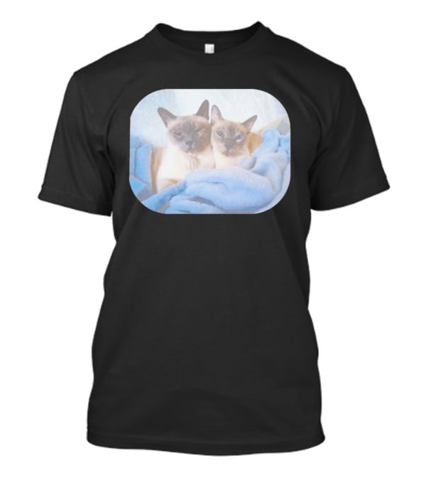 Siamese Cats Snuggling In Blue Blanket T-Shirt