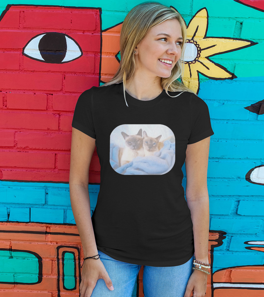 Siamese Cats Snuggling In Blue Blanket T-Shirt
