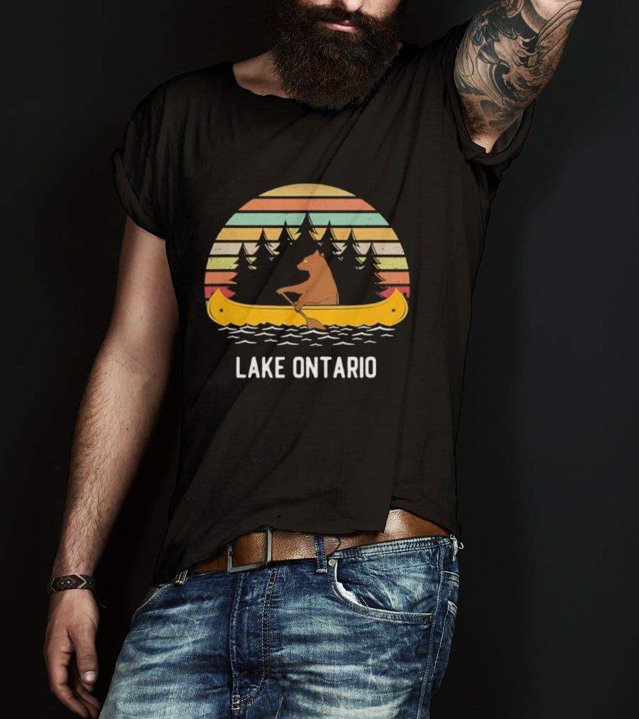 Lake Ontario Bear Canoeing Retro Vintage Sunset T-Shirt