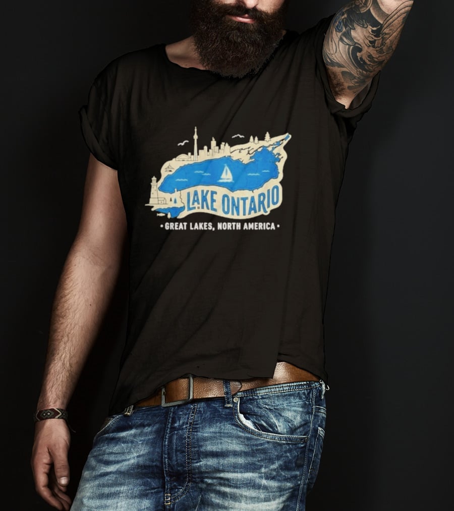 Lake Ontario Skyline Map Great Lakes North America T-Shirt