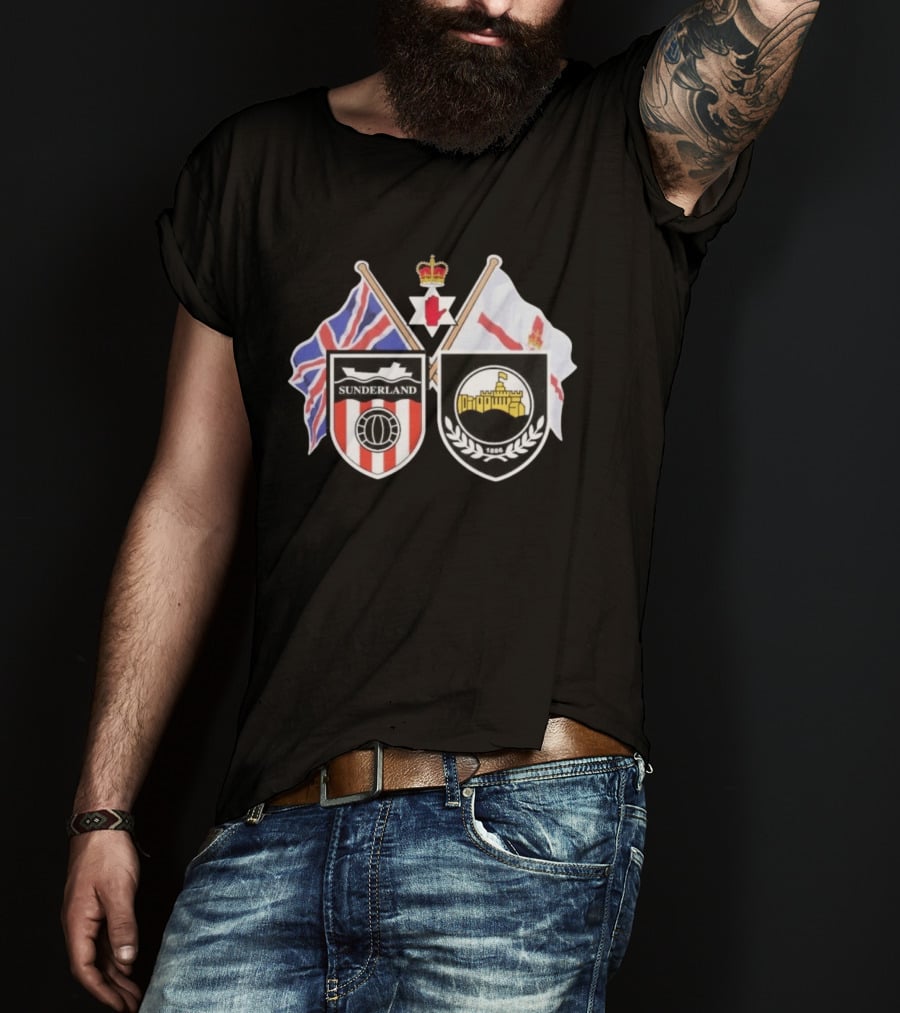 Sunderland And Linfield FC Crests Union Jack Northern Ireland Flags T-Shirt