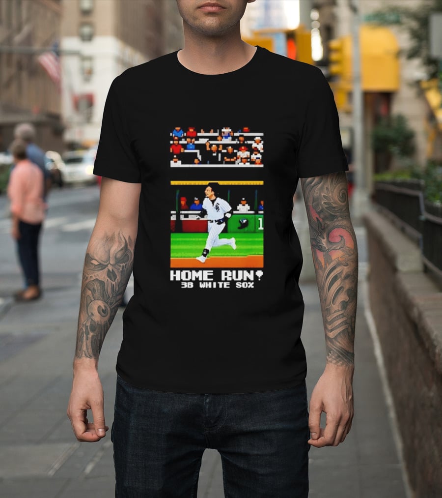 Yoan Moncada Home Run 3B White Sox Pixel Art Baseball Game Scene T-Shirt
