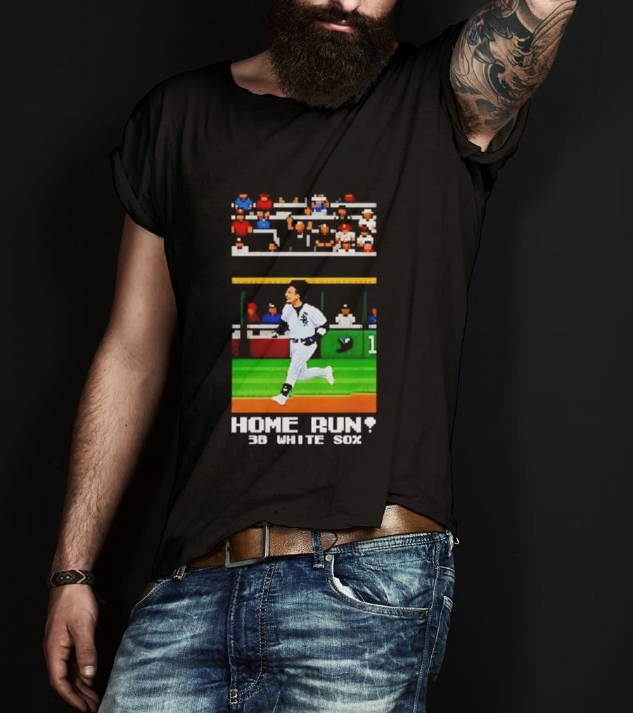 Yoan Moncada Home Run 3B White Sox Pixel Art Baseball Game Scene T-Shirt