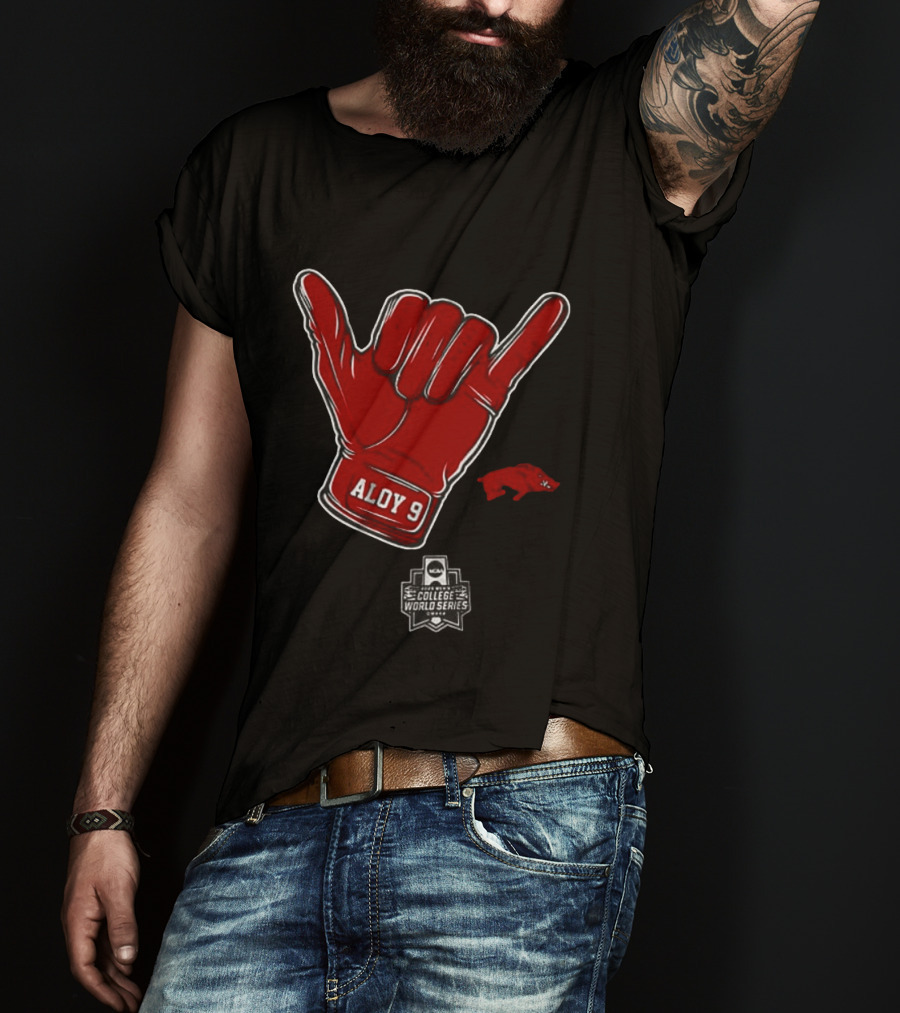 Arkansas Razorbacks Aloy 9 NCAA College World Series Shaka Gesture T-Shirt