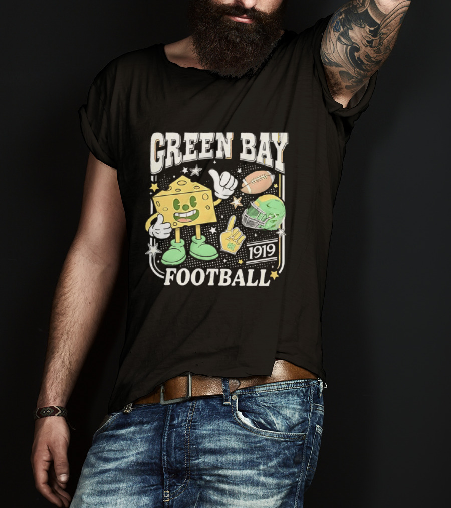 Green Bay 1919 Cheesehead Football Mascot And Gear T-Shirt