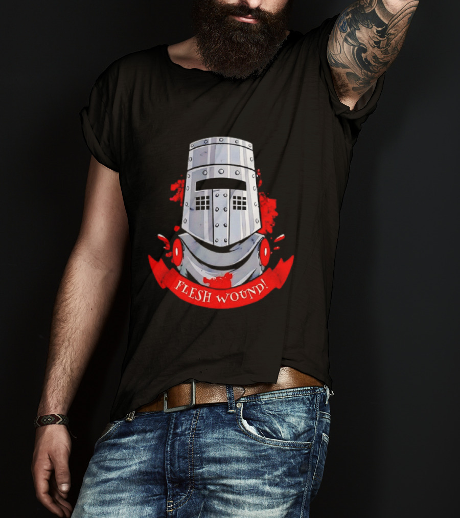 Black Knight Flesh Wound Helmet Monty Python Holy Grail T-Shirt