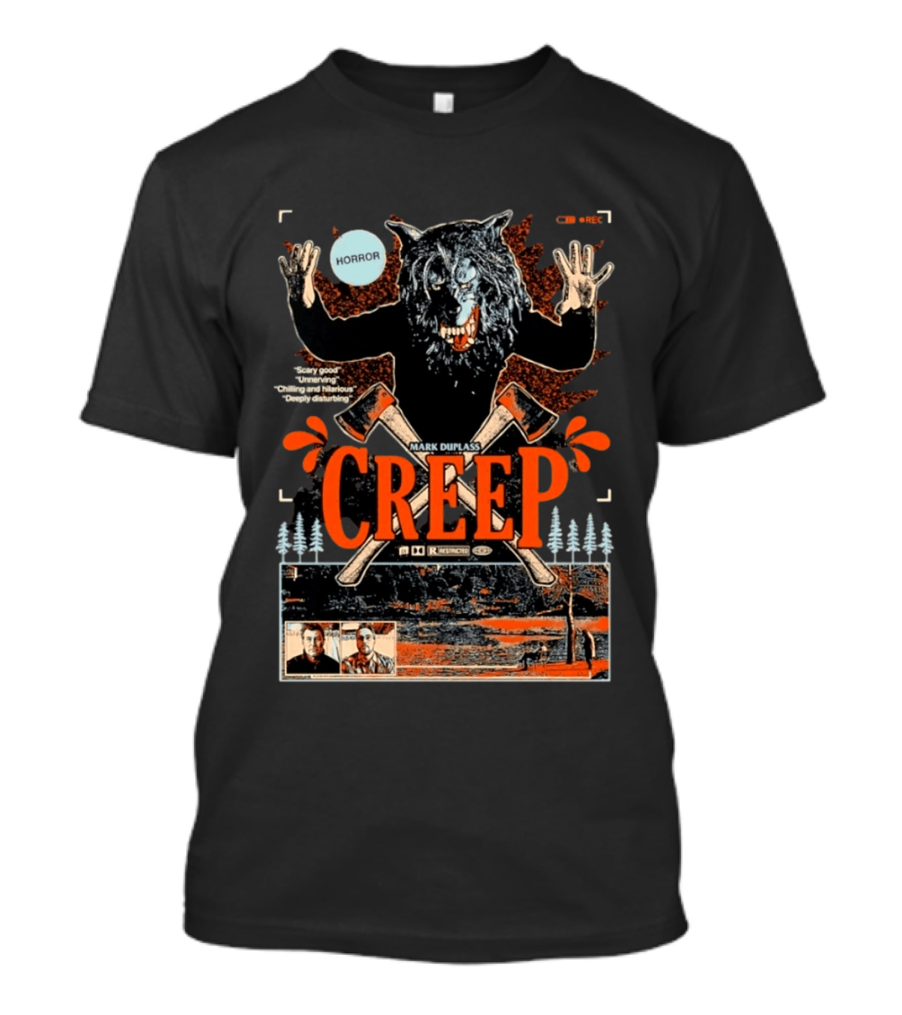 Creep Mark Duplass Horror Movie With Wolf Axe And Trees T-Shirt