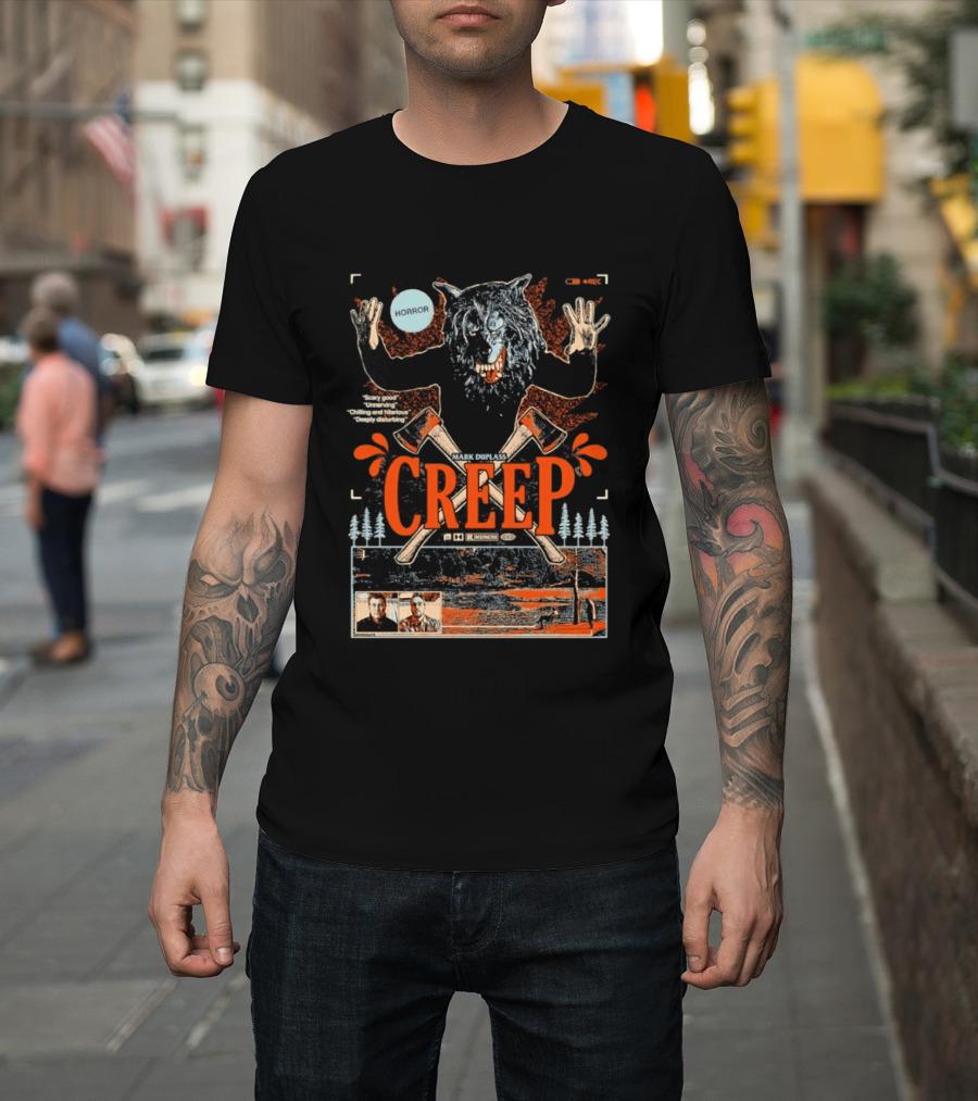 Creep Mark Duplass Horror Movie With Wolf Axe And Trees T-Shirt