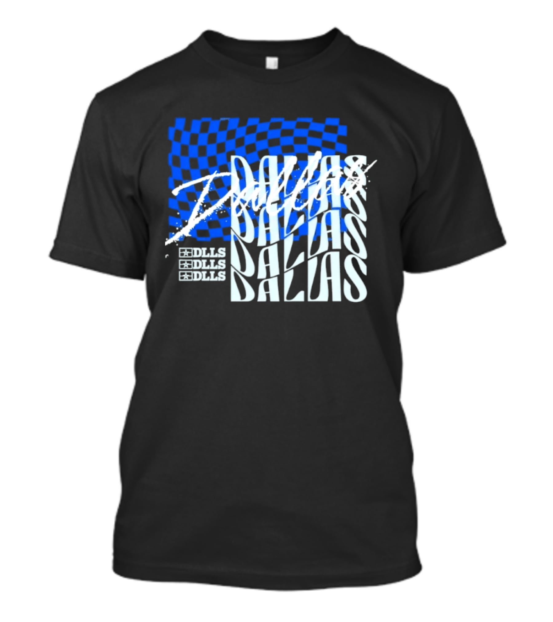 Dallas Checkered Blue Sports Texas Word T-Shirt
