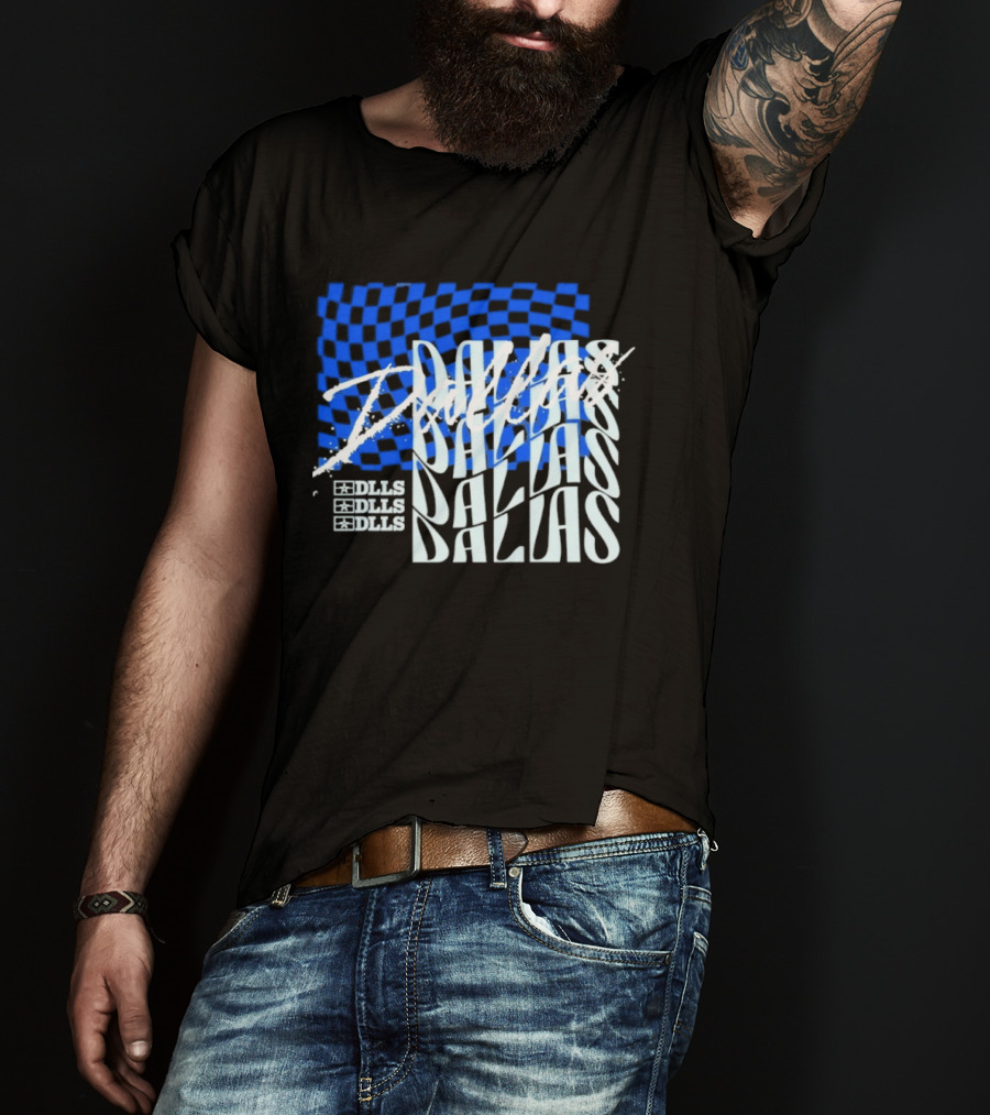 Dallas Checkered Blue Sports Texas Word T-Shirt
