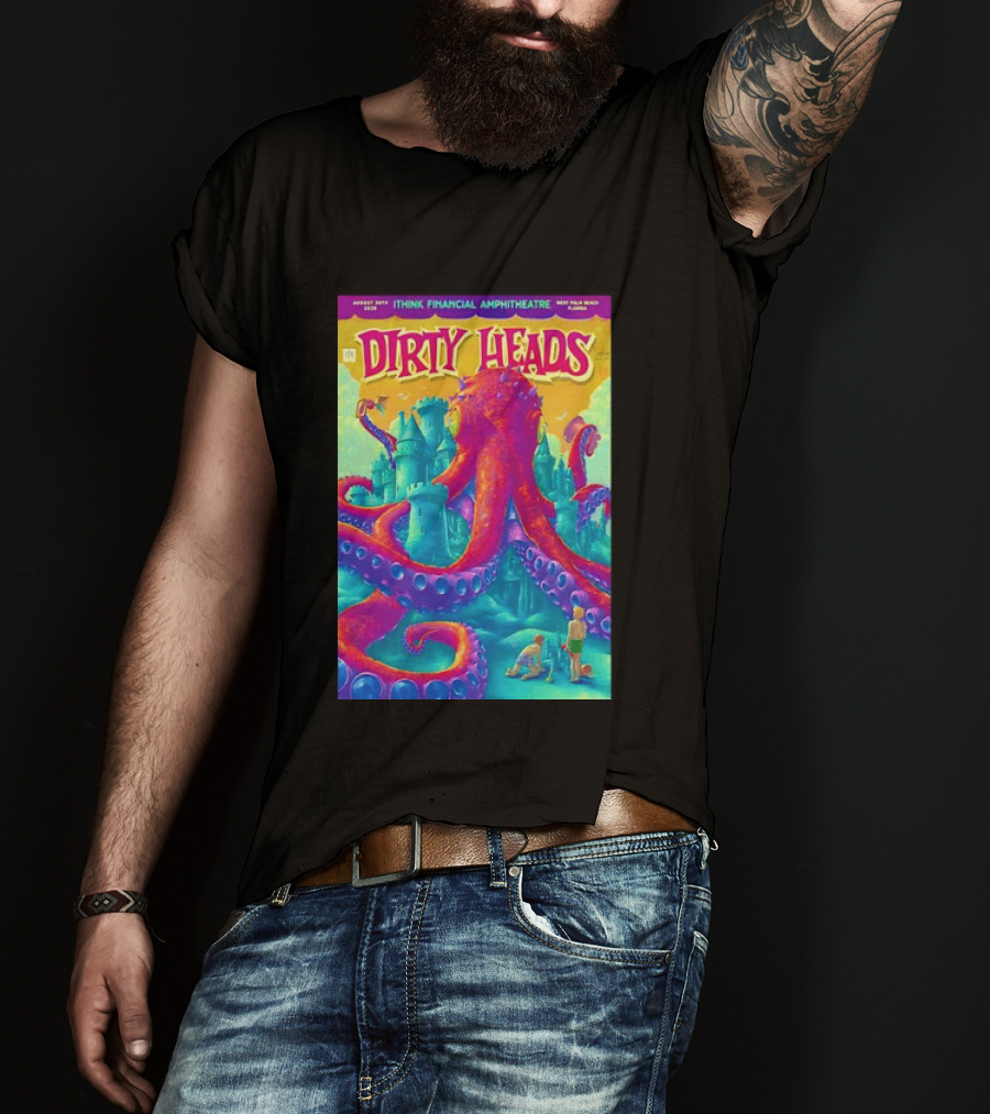 Dirty Heads August 30th 2026 IThink Financial Amphitheatre West Palm Beach Colorful Octopus And Castle T-Shirt
