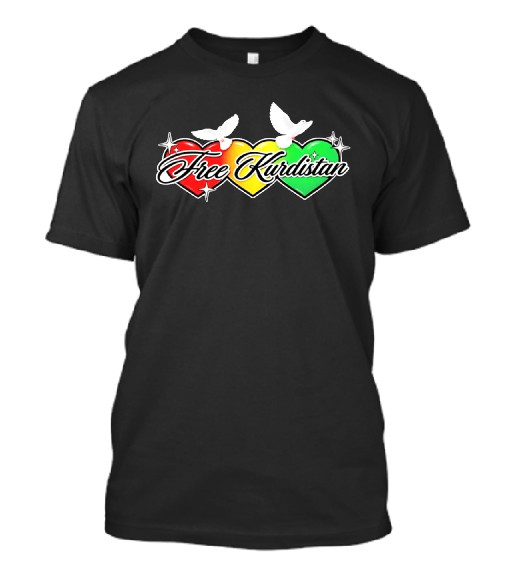 Free Kurdistan Red Yellow Green Hearts Doves T-Shirt