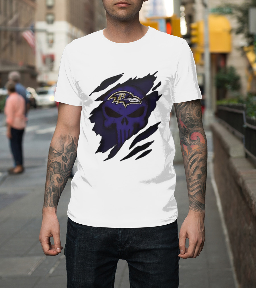 Baltimore Ravens Punisher Skull Crossover Fan Merchandise T-Shirt